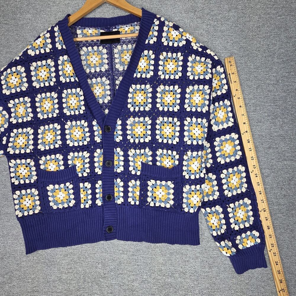 PACSUN ESTATE CROCHET CARDIGAN – MEN’S LARGE – BLUE/YELLOW/WHITE – 100% COTTON - Picture 9 of 11
